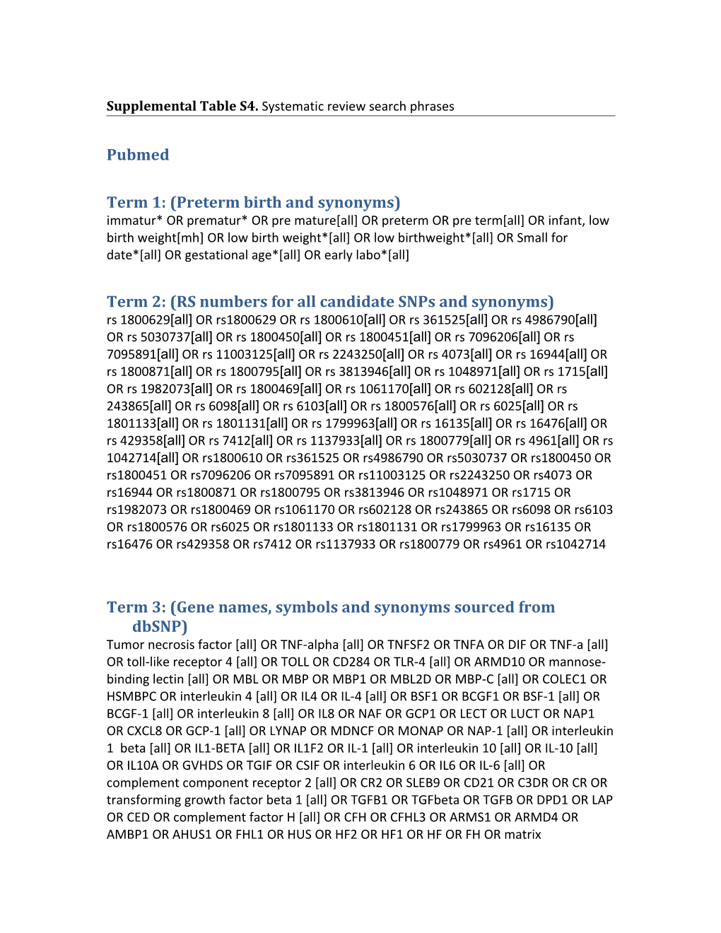 Supplemental Table S4. Systematic Review Search Phrases