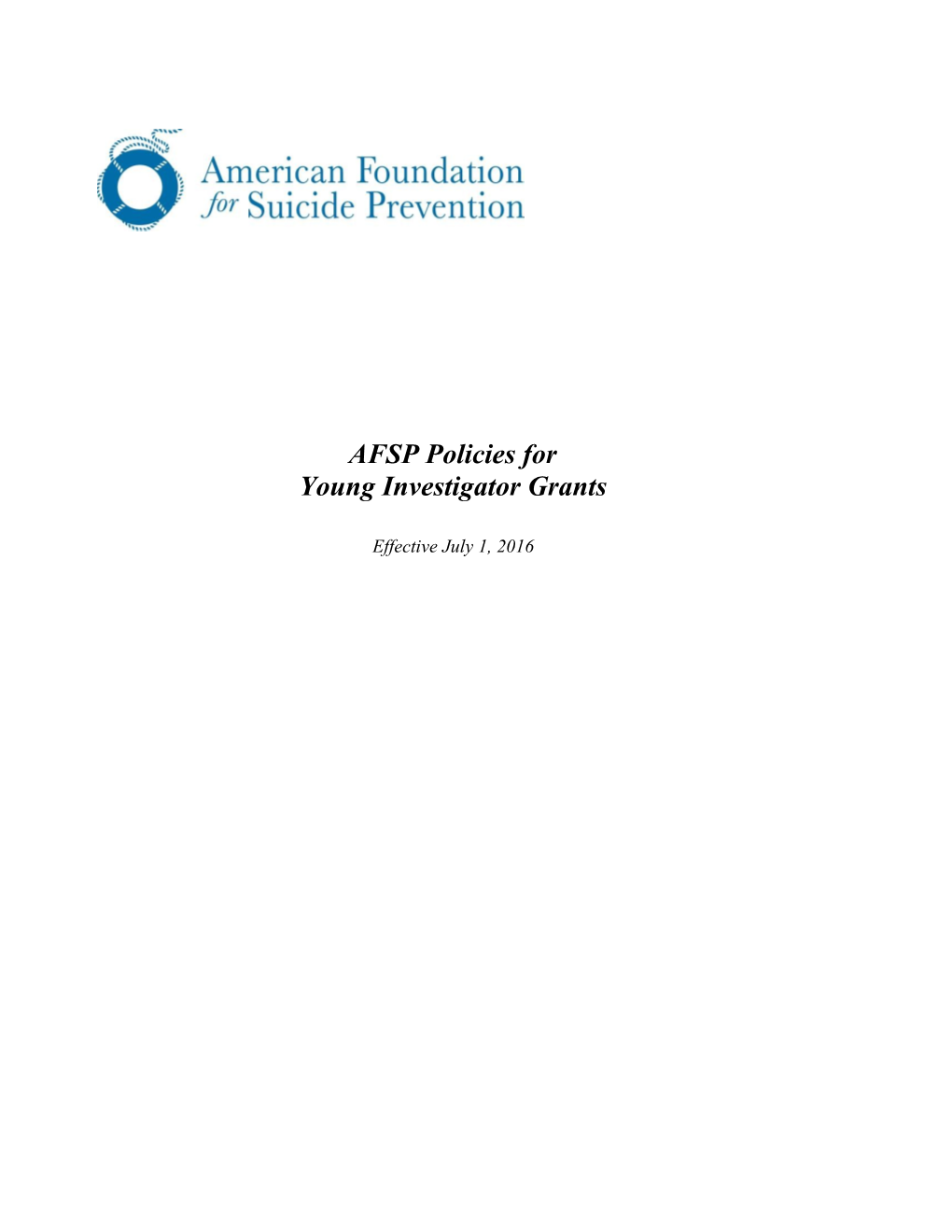 Afsp Policies on Young Investigator Grants