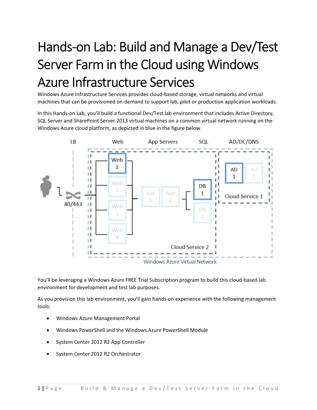 Hands-On Lab: Build and Manage a Dev/Test Server Farmin the Cloud Using Windows Azure