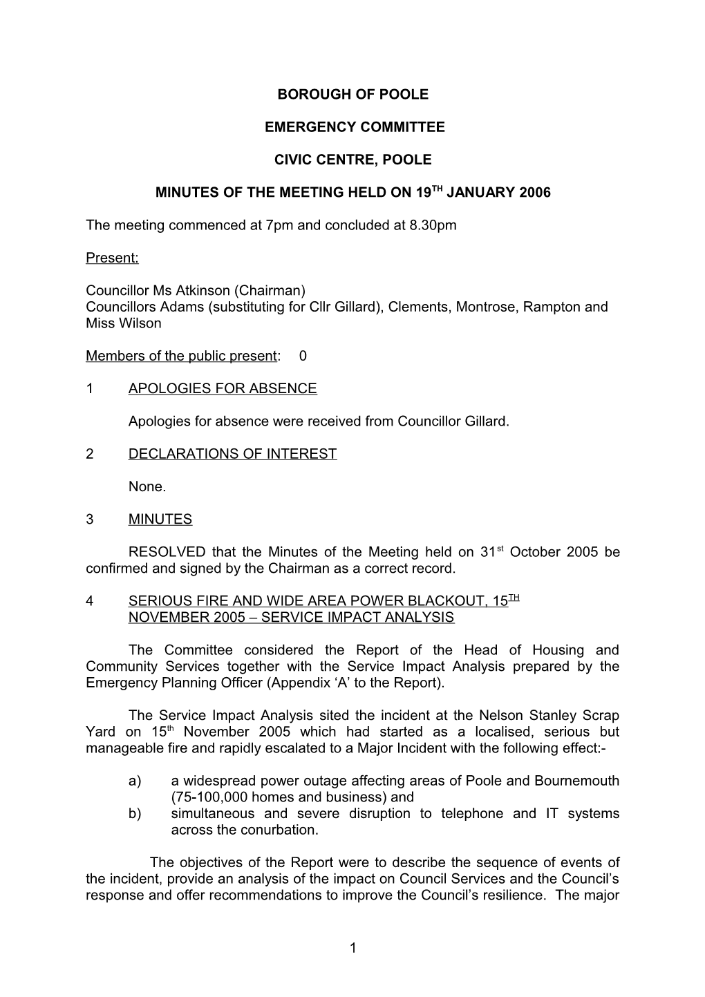 Minutes - Emergency Committee - 19 January 2006