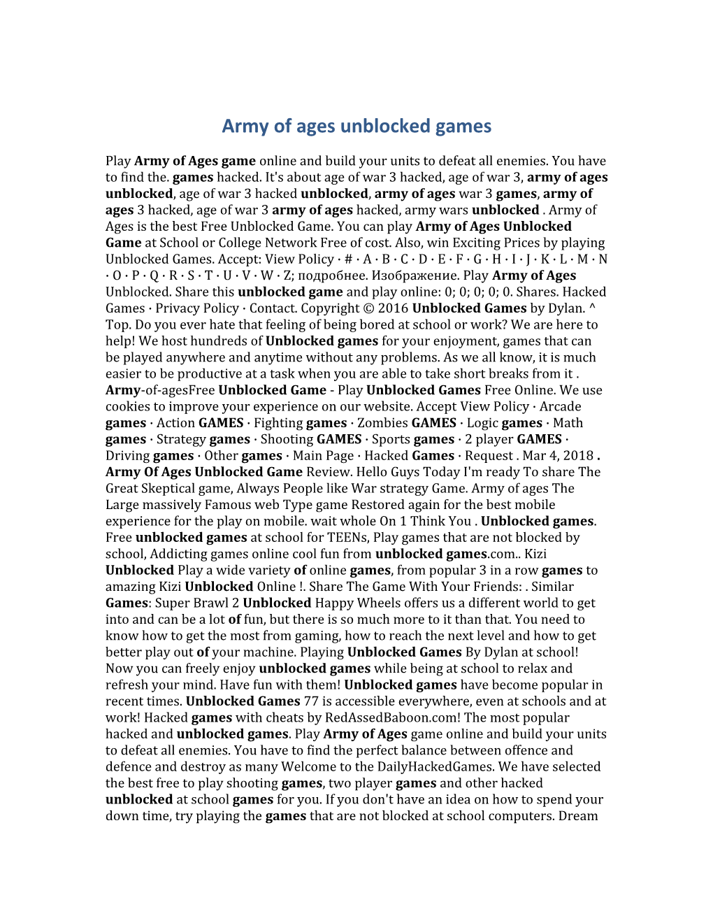 Army of Ages Unblocked Games