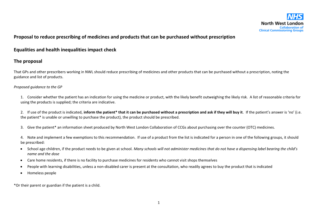 Proposal to Reduce Prescribing of Medicines and Products That Can Be Purchased Without
