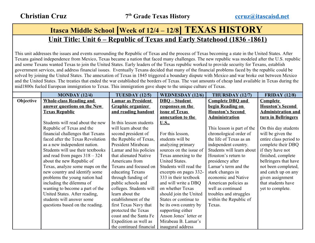 Christian Cruz 7Th Grade Texas History