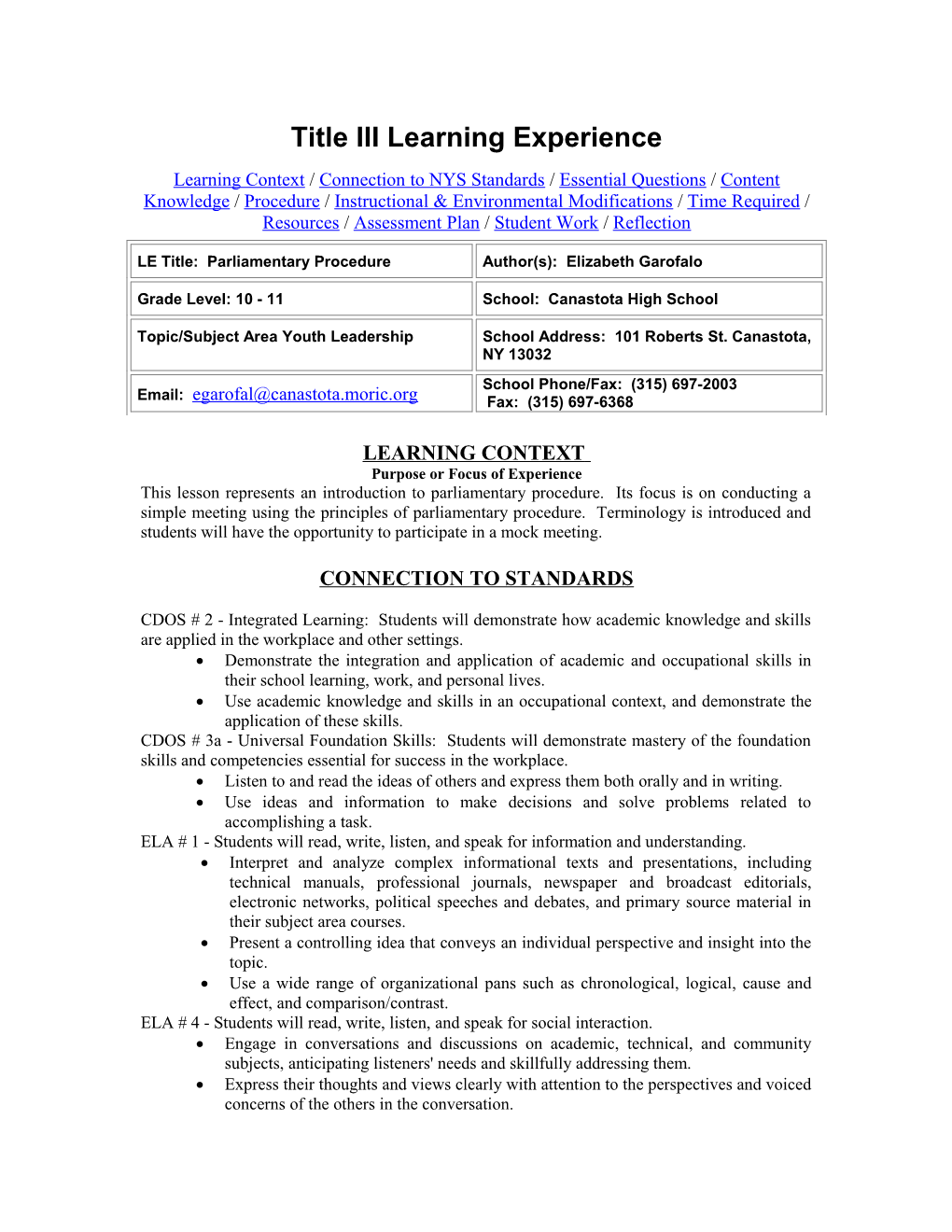 Titleiii Learning Experience