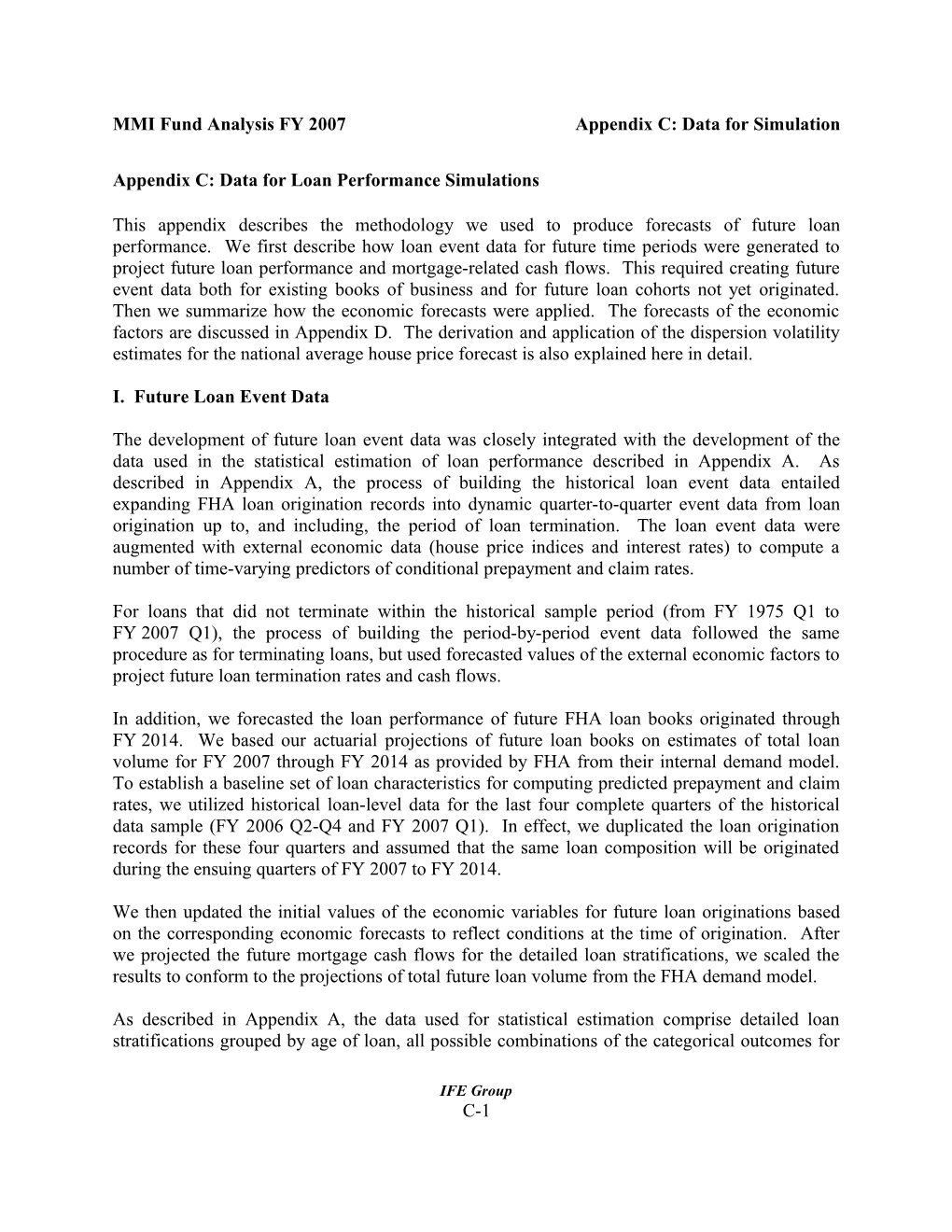 MMI Fund Analysis FY 2007Appendix C: Data for Simulation