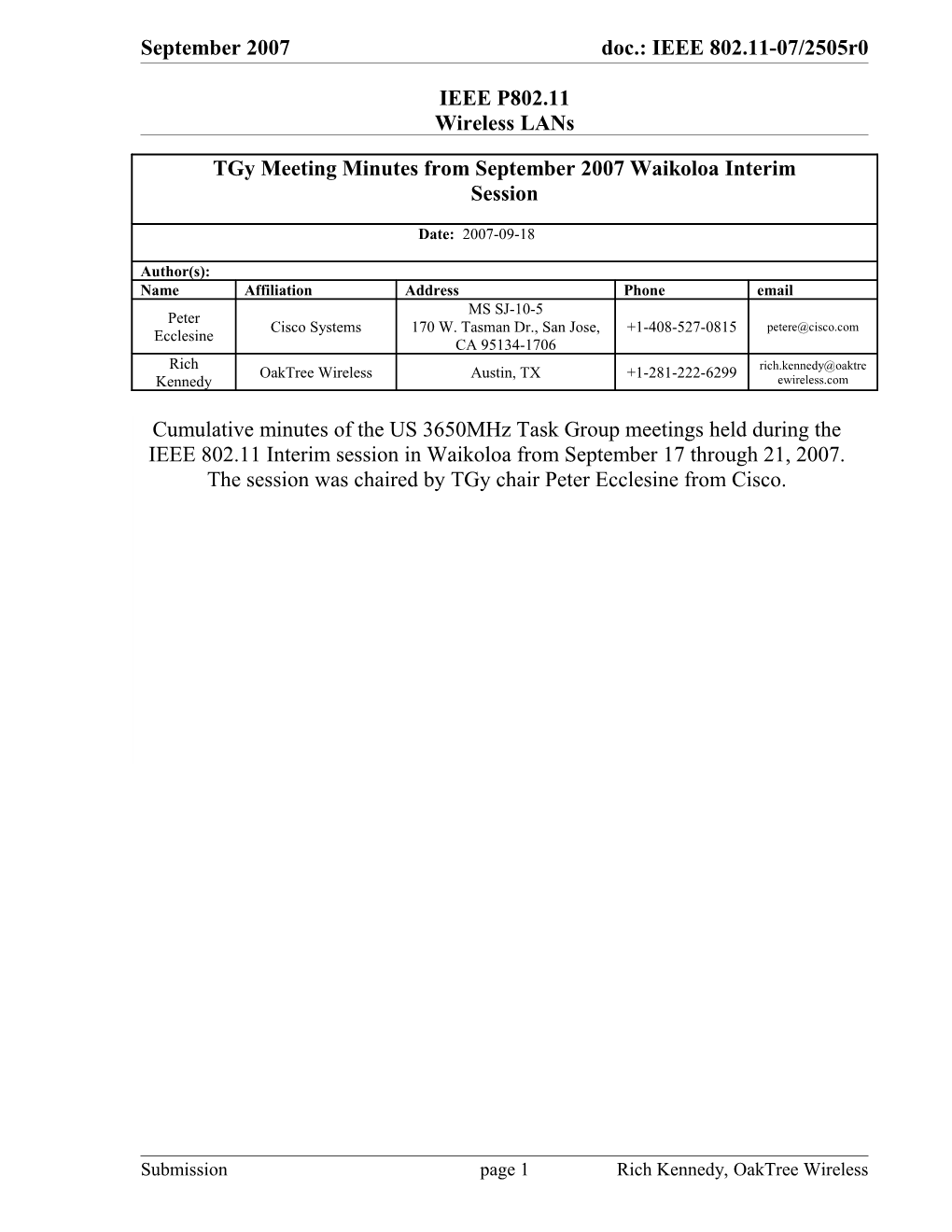 Tgy Meeting Minutes from September 2007 Waikoloa Interim Session