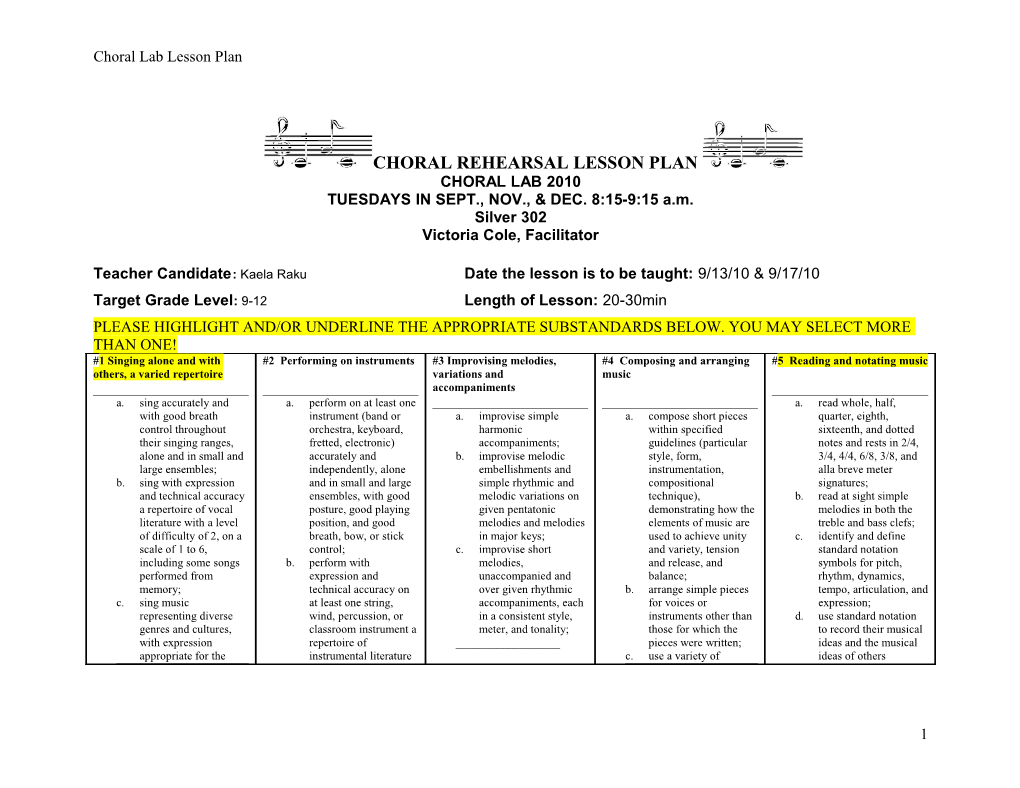 Choral Rehearsal Lesson Plan