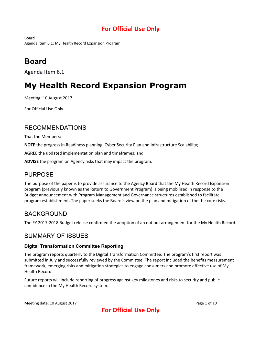 My Health Record Expansion Program