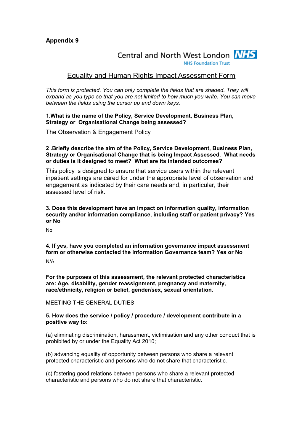 Equality and Human Rights Impact Assessment Form