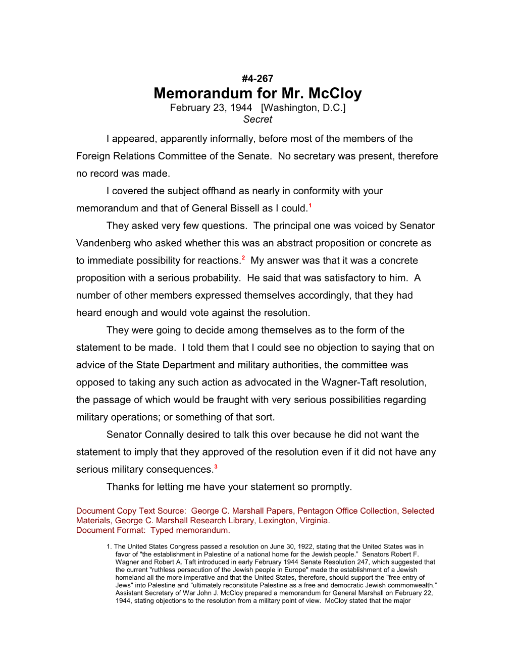 Memorandum for Mr. Mccloy