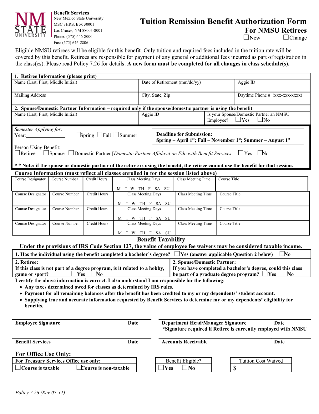 Tuition Remission Benefit Authorization Form