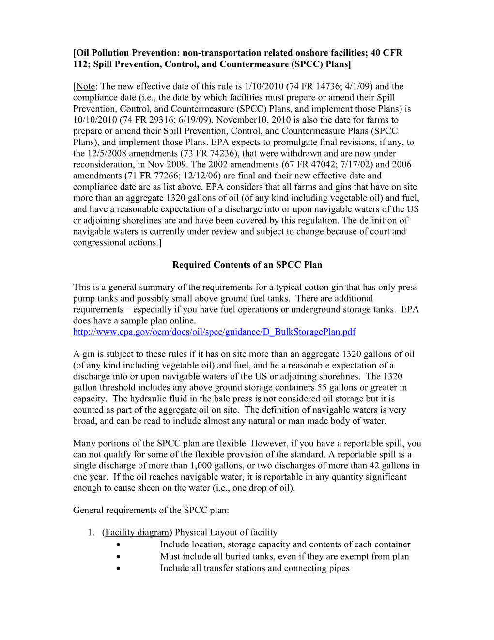 Required Contents of an SPCC Plan