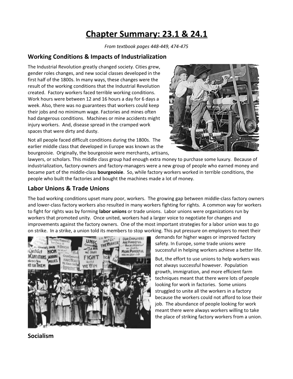 Working Conditions & Impacts of Industrialization