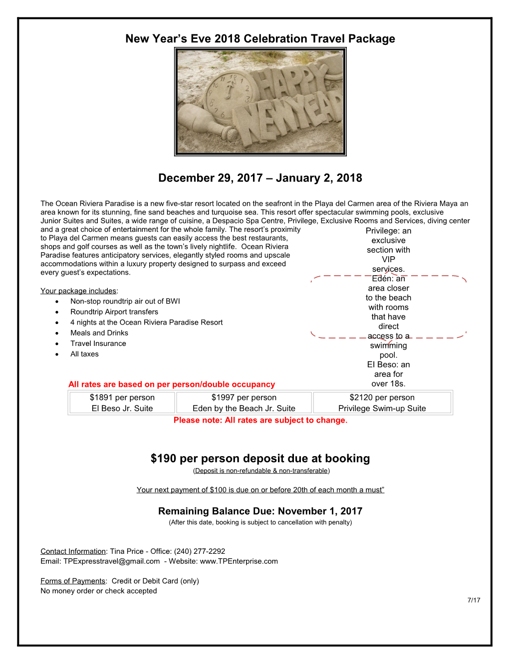 New Year S Eve 2018 Celebration Travel Package