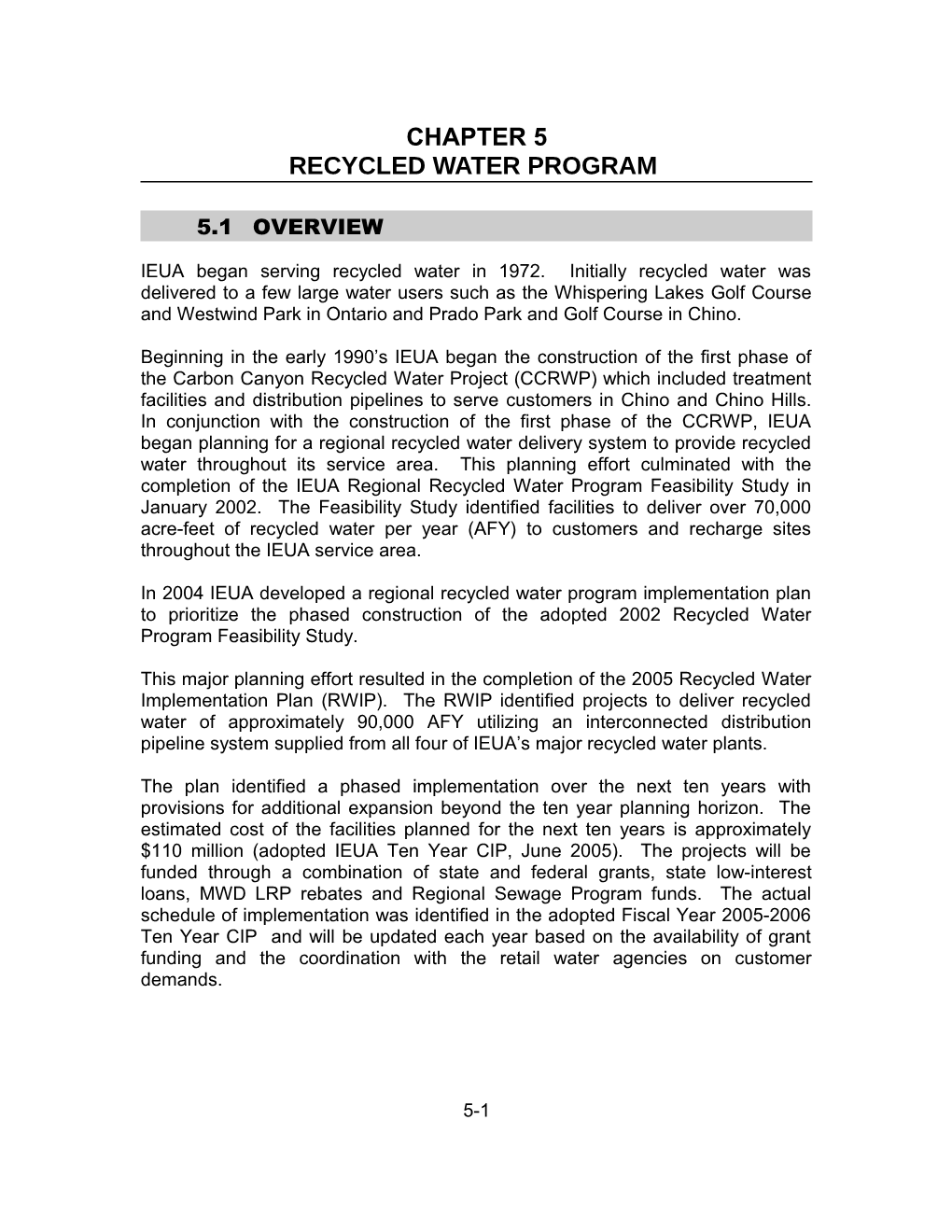 Chapter 5 Recycled Water Program