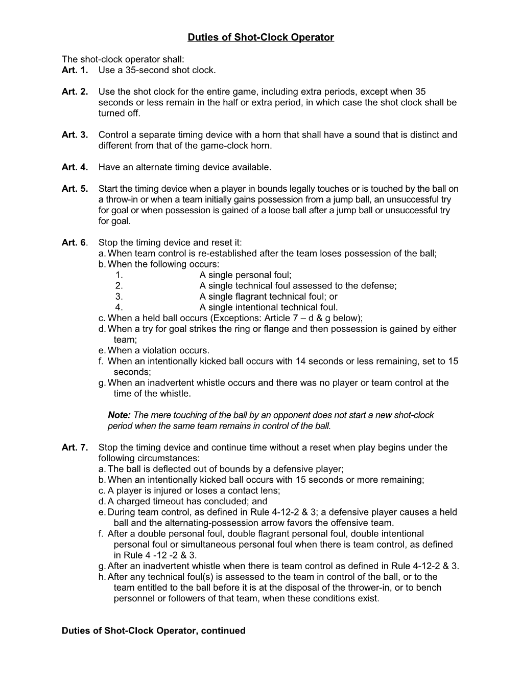 Duties of Shot-Clock Operator