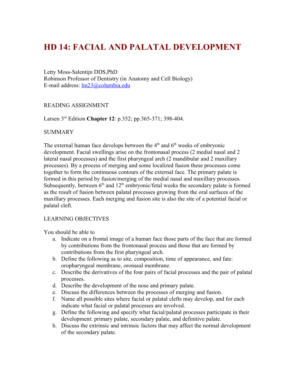 Facial and Palatal Development
