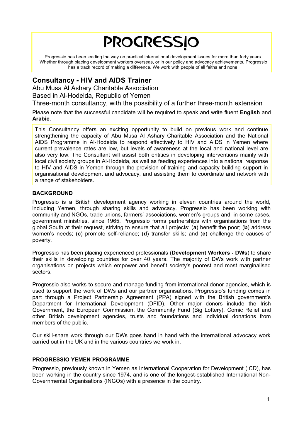 Consultancy - HIV and AIDS Trainer