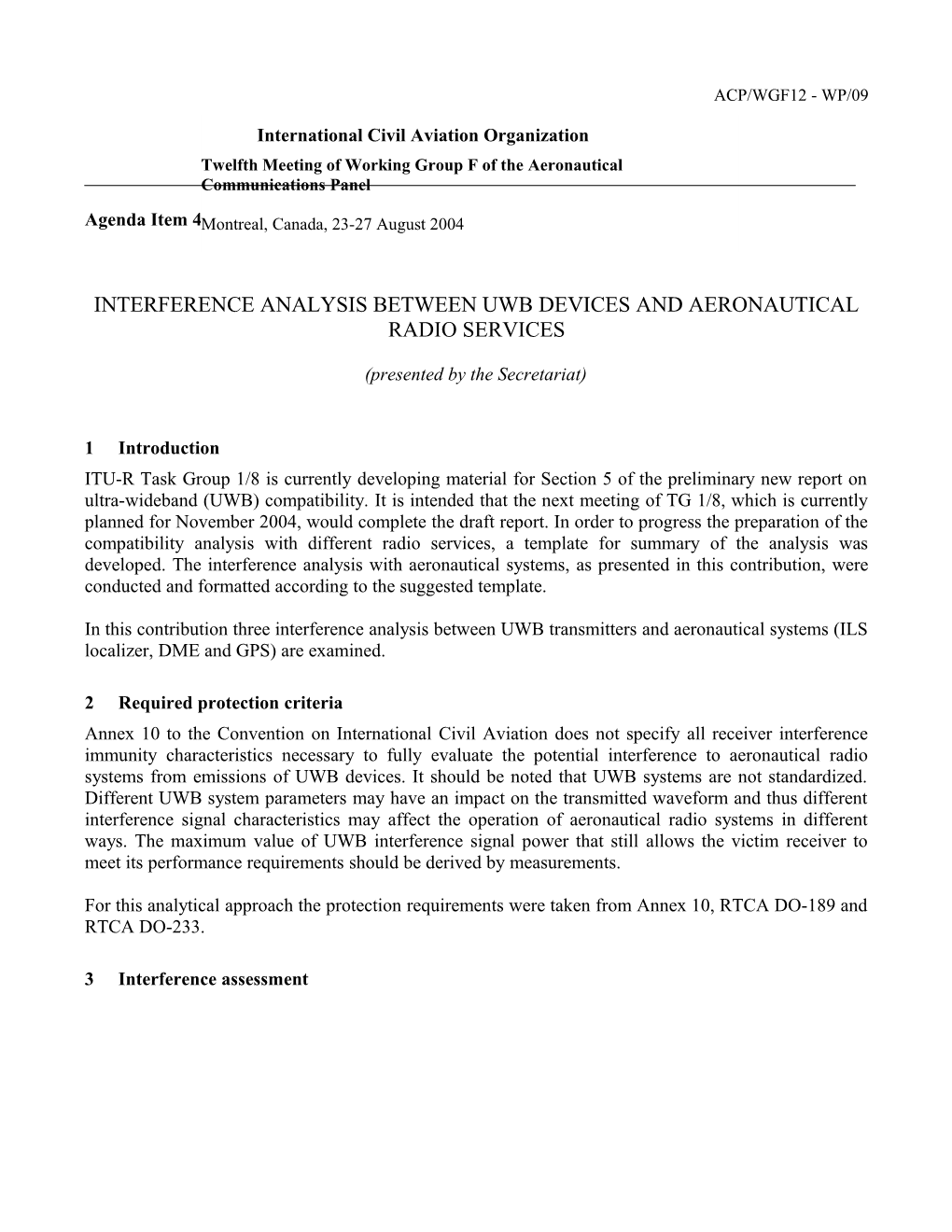 Interference Analysis Between UWB Devices and Aeronautical Radio Services