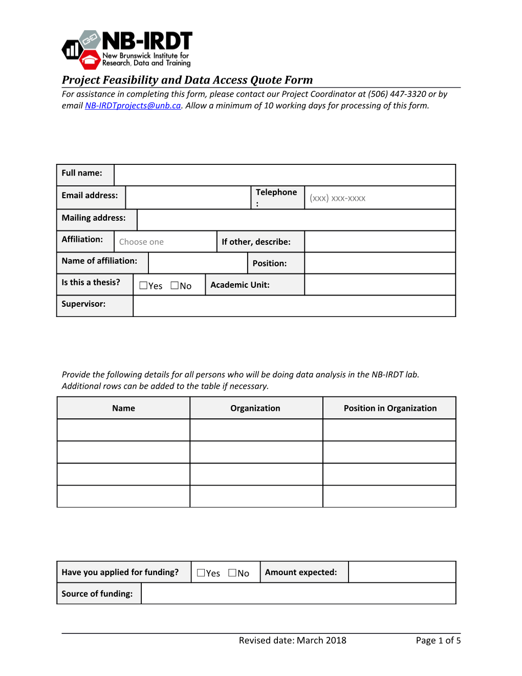 Project Feasibility and Data Access Quote Form