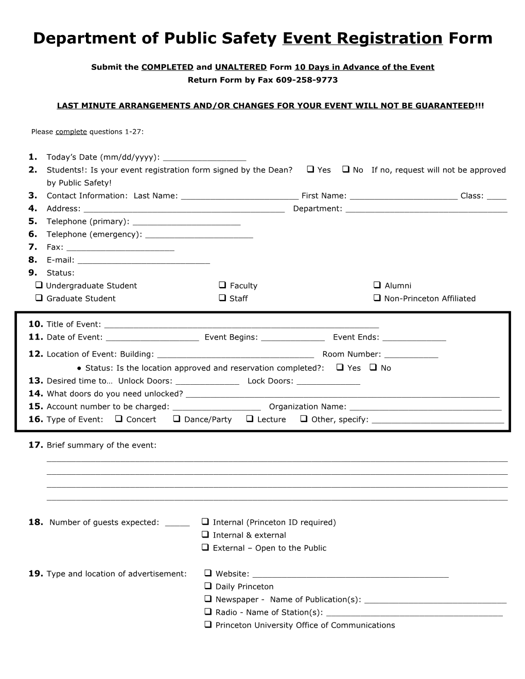 New Public Safety Request Form