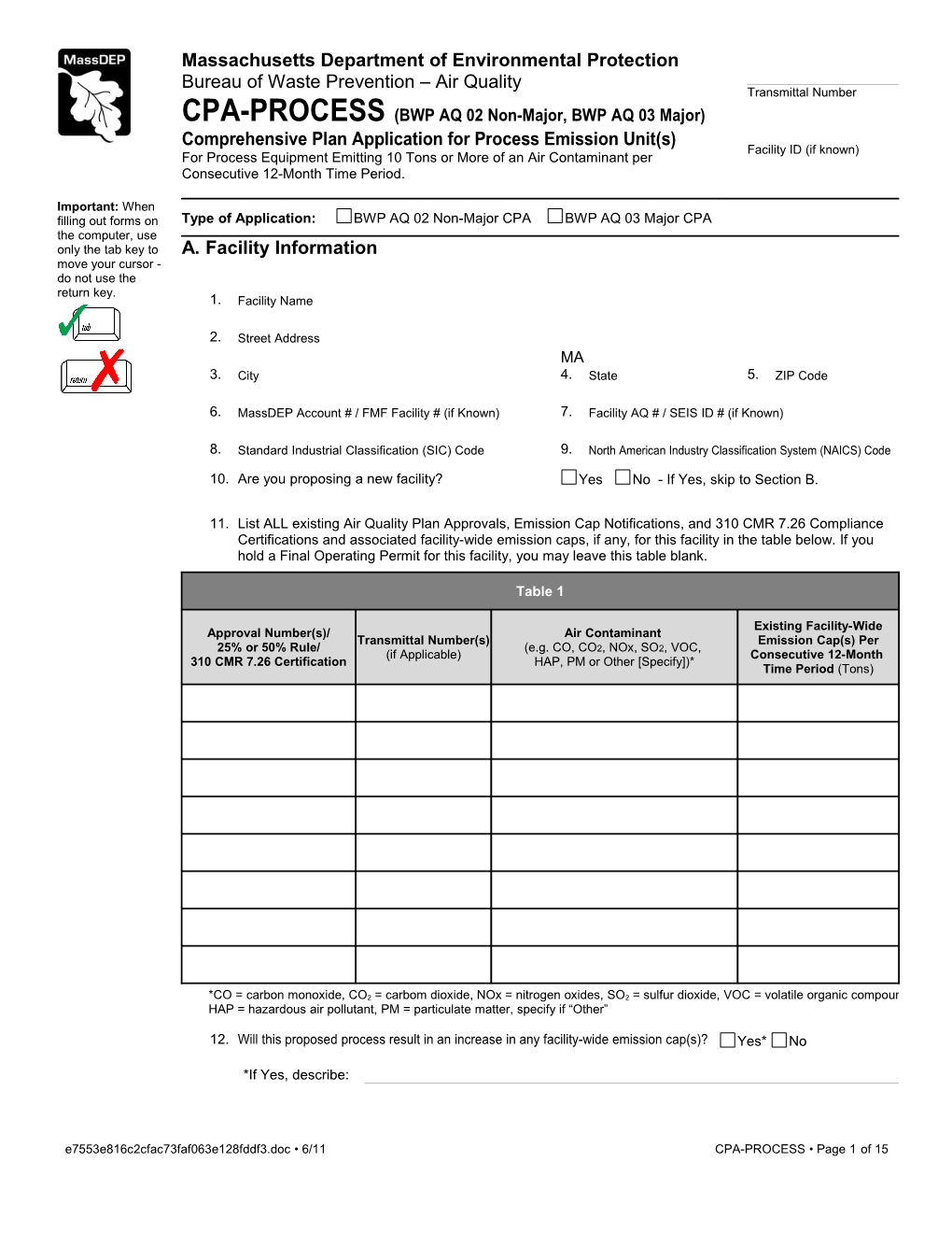 Massdep Account # / FMF Facility # (If Known)