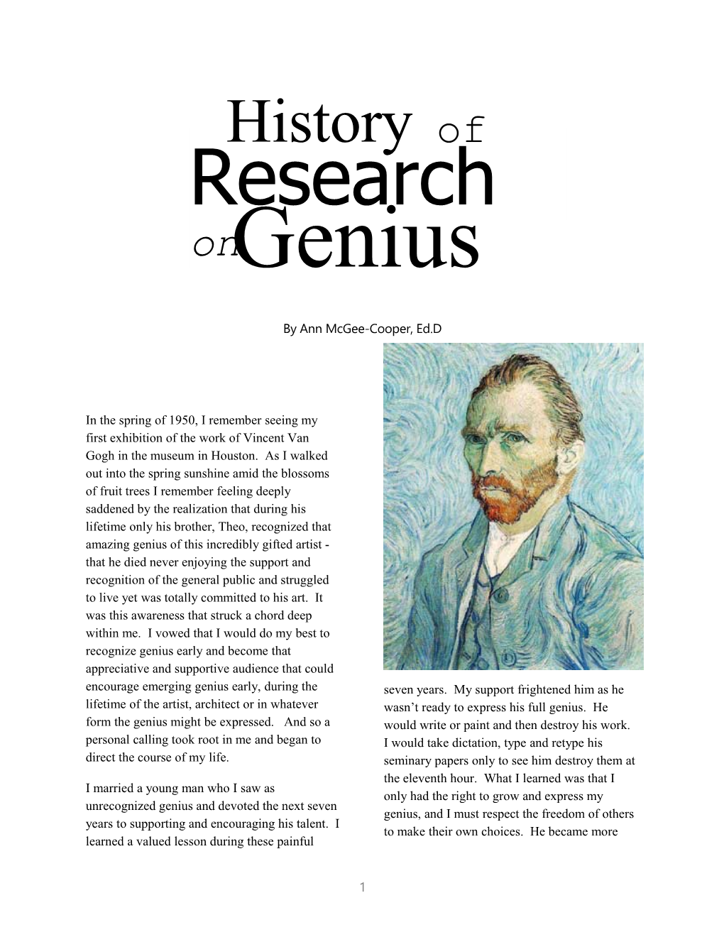 History of Research on Genius