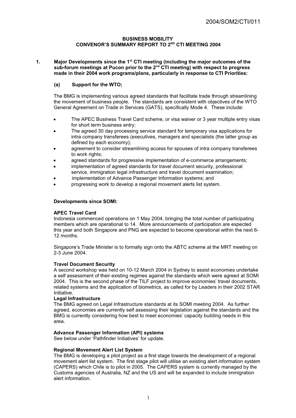 Convenor S Summary Report to 2Nd Cti Meeting 2004