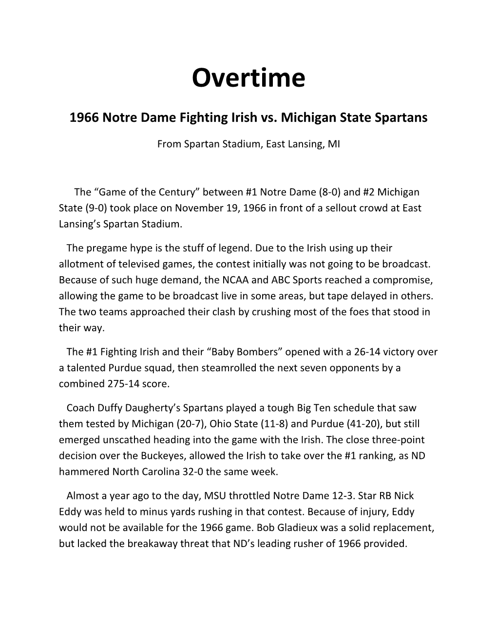 1966 Notre Dame Fighting Irish Vs. Michigan State Spartans