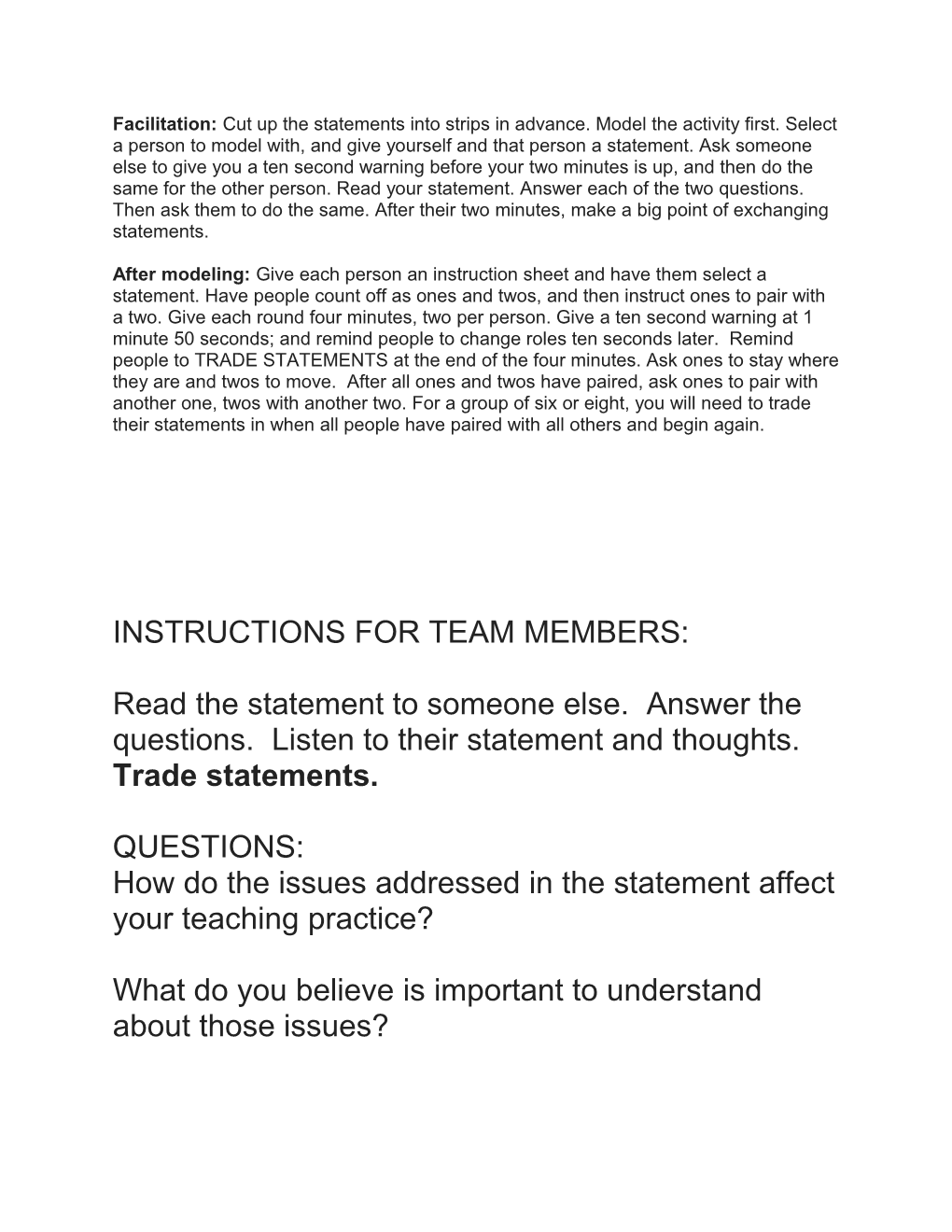Instructions for Team Members