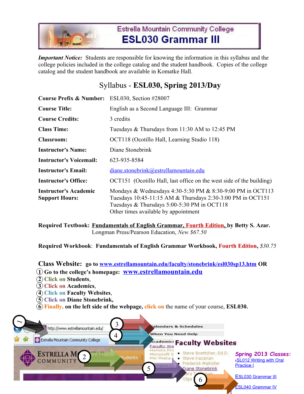 Course Prefix & Number: ESL030, Section #28007