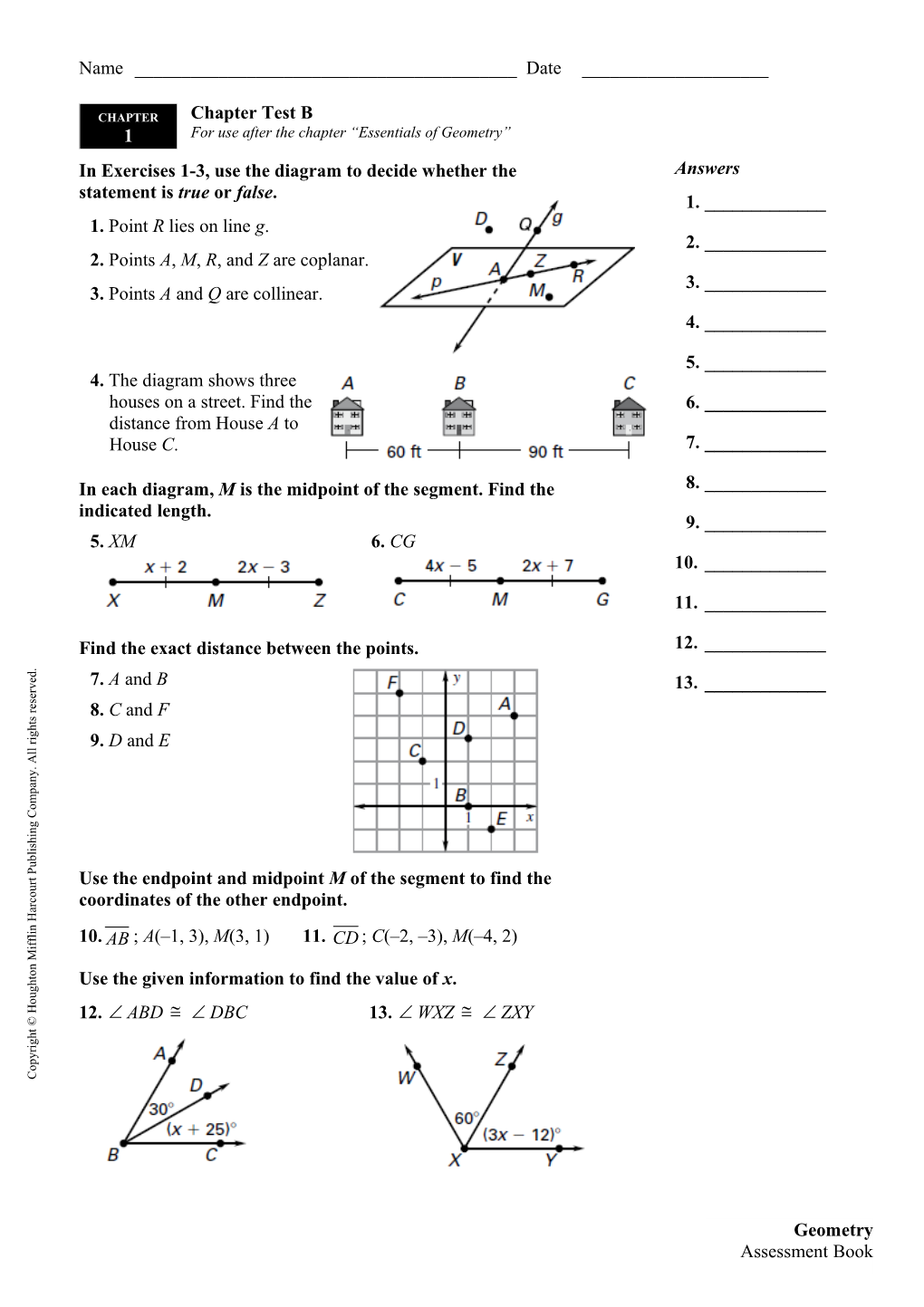 For Use After the Chapter Essentials of Geometry