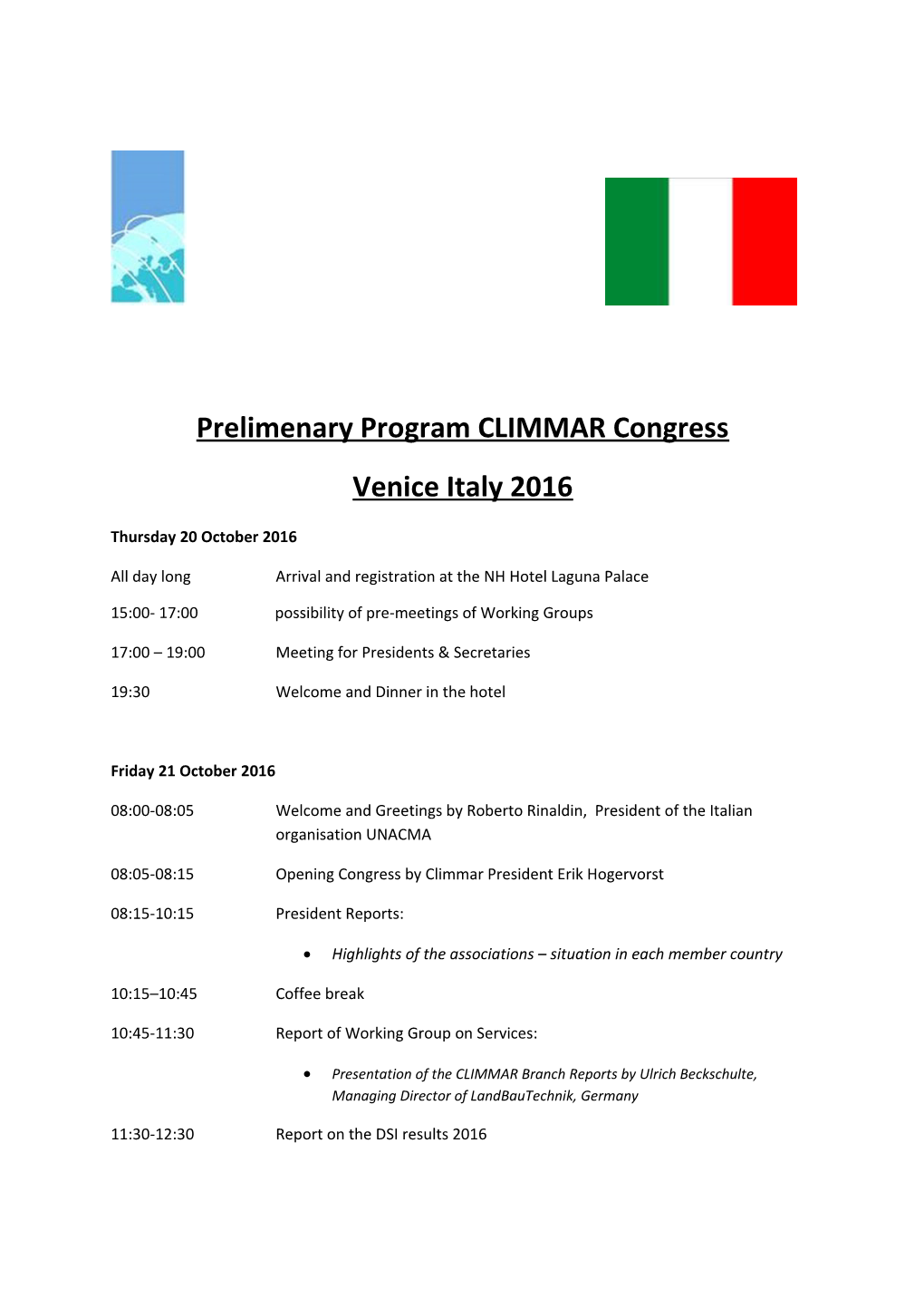 Prelimenaryprogram CLIMMAR Congress