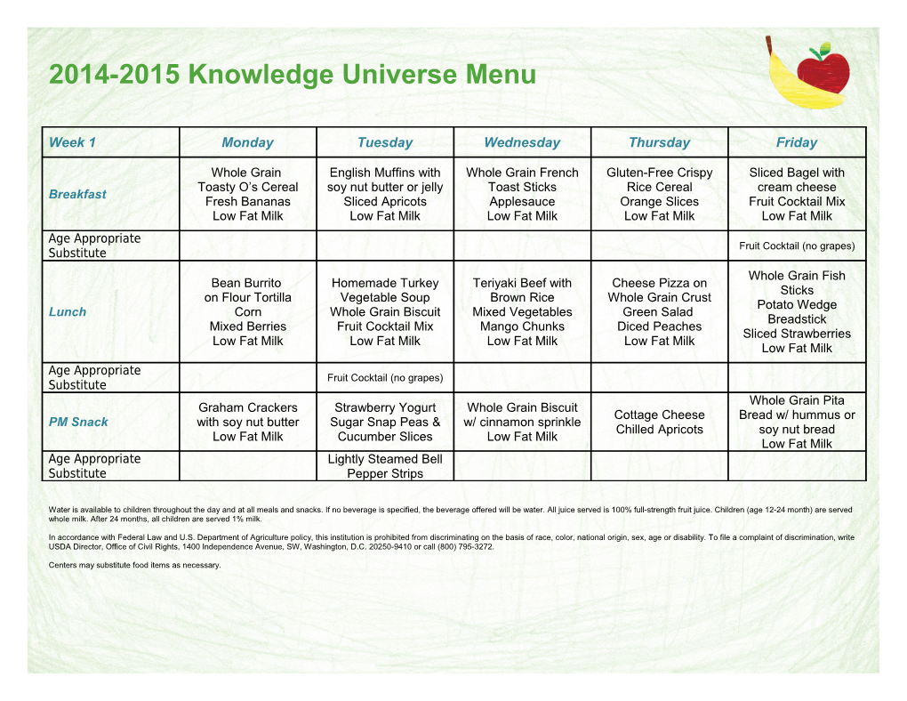 2014-2015 Knowledge Universe Menu