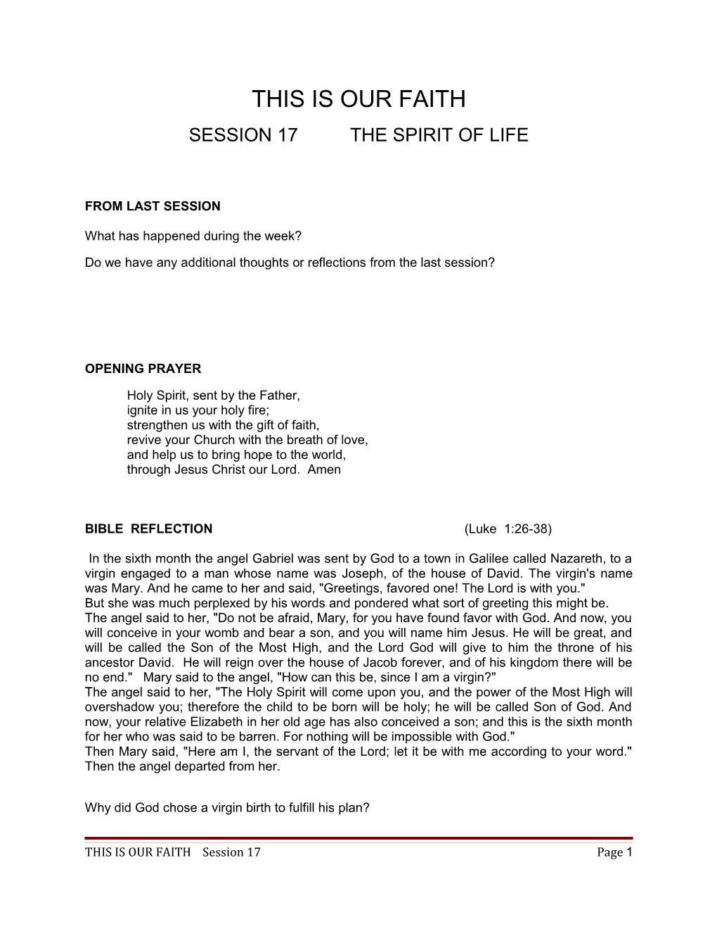 Session 17 the Spirit of Life