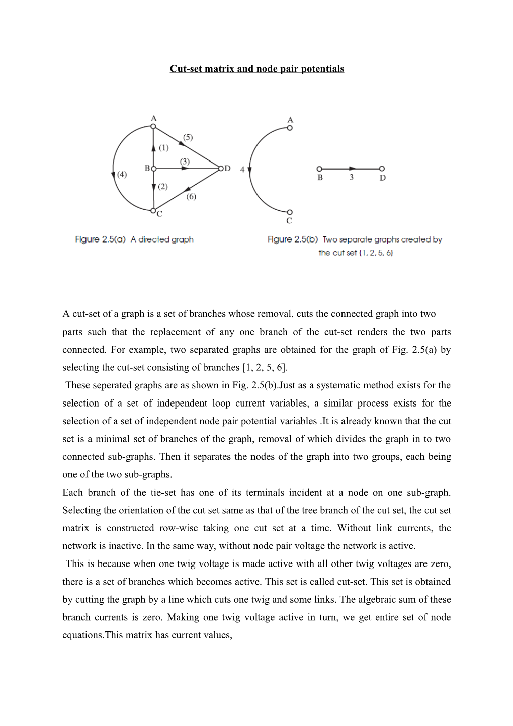 Cut-Set Matrix and Node Pair Potentials