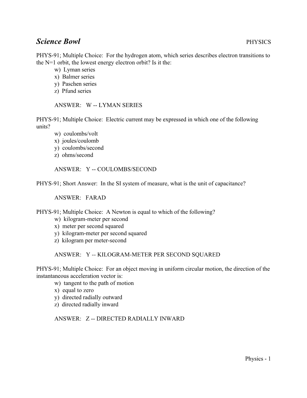 Science Bowl (Physics Part 1)