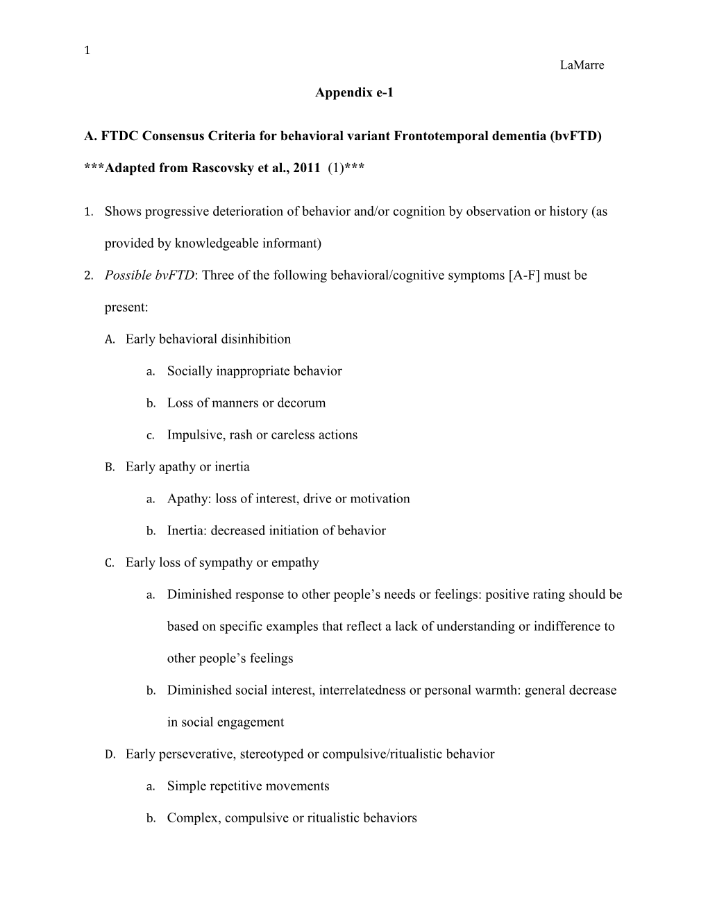 A. FTDC Consensus Criteria for Behavioral Variant Frontotemporal Dementia (Bvftd) Adapted