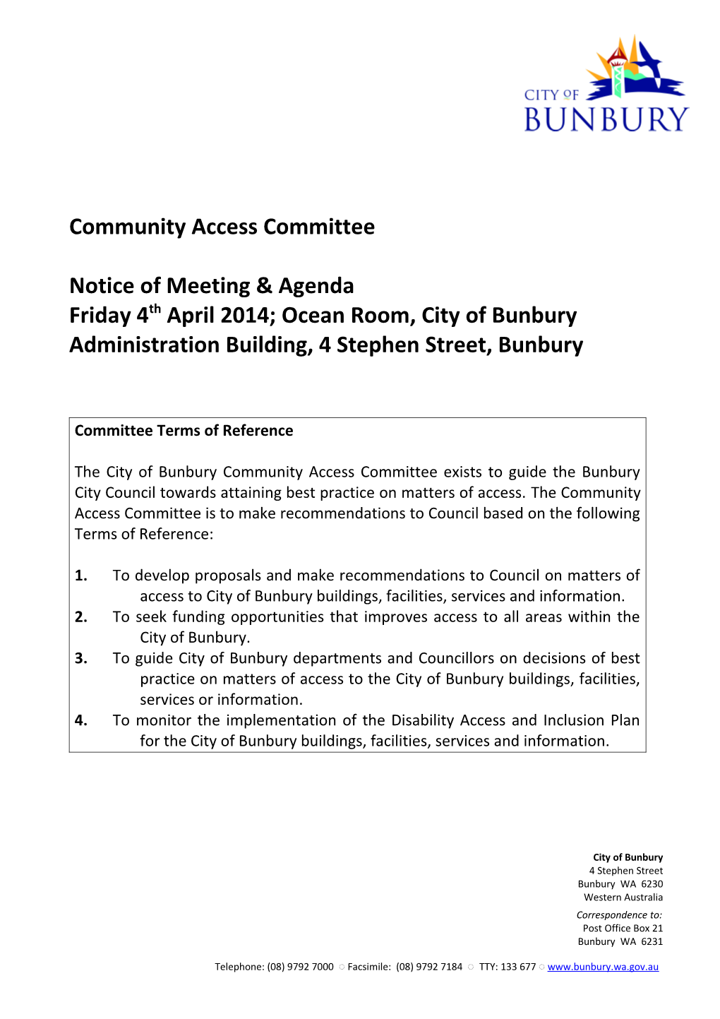 City of Bunbury Agenda - with Macros and Autotext. Use This Template to Type Your Agenda