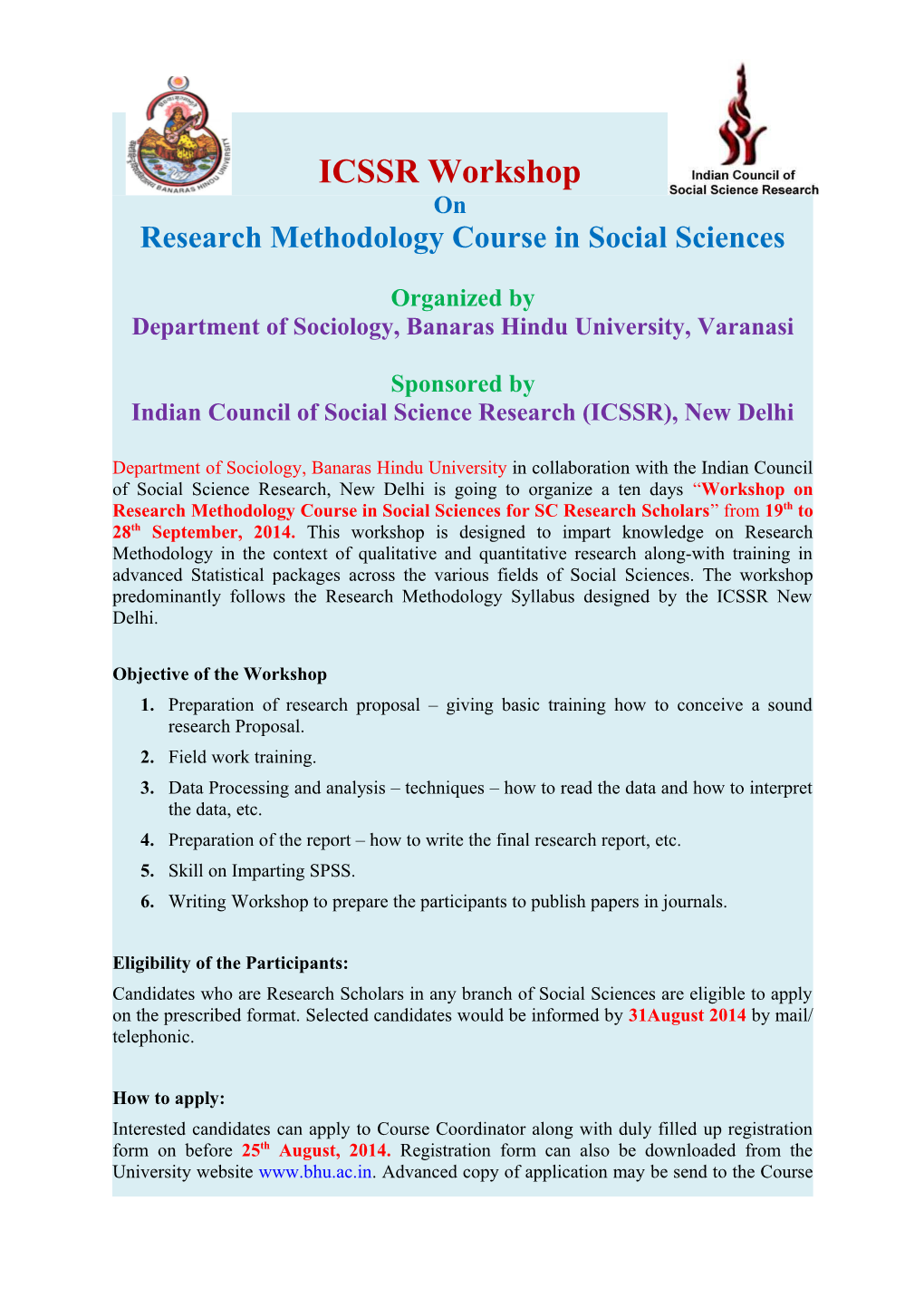 Research Methodology Course in Social Sciences