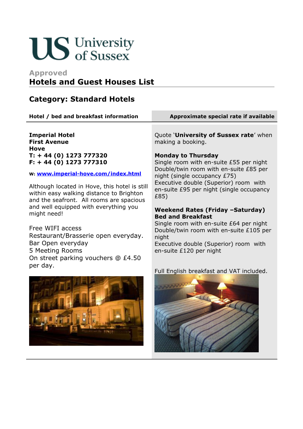Hotels and Guest Houses List