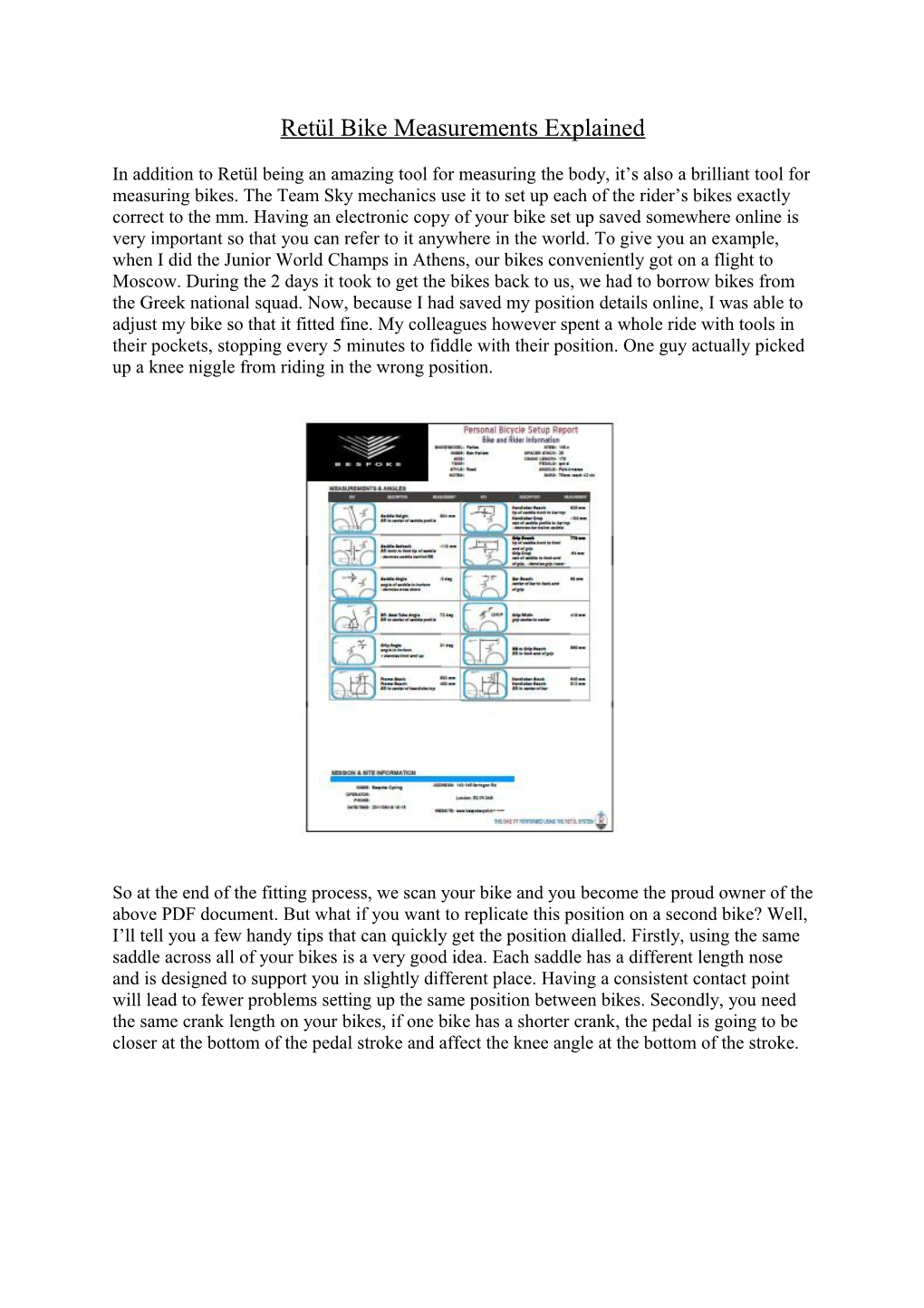 Retül Bike Measurements Explained