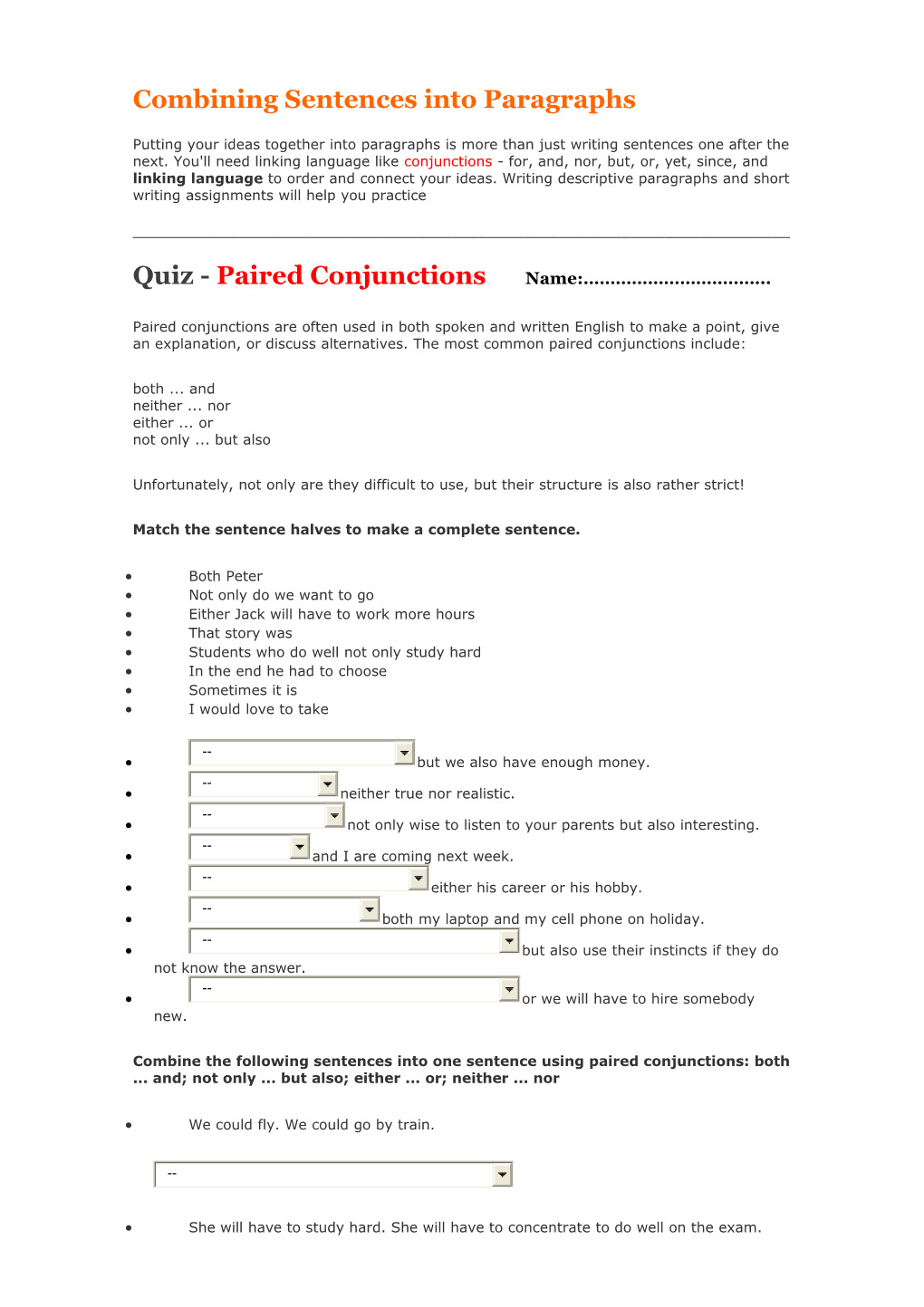 Combining Sentences Into Paragraphs