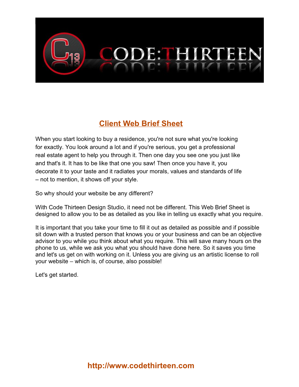 Client Web Brief Sheet