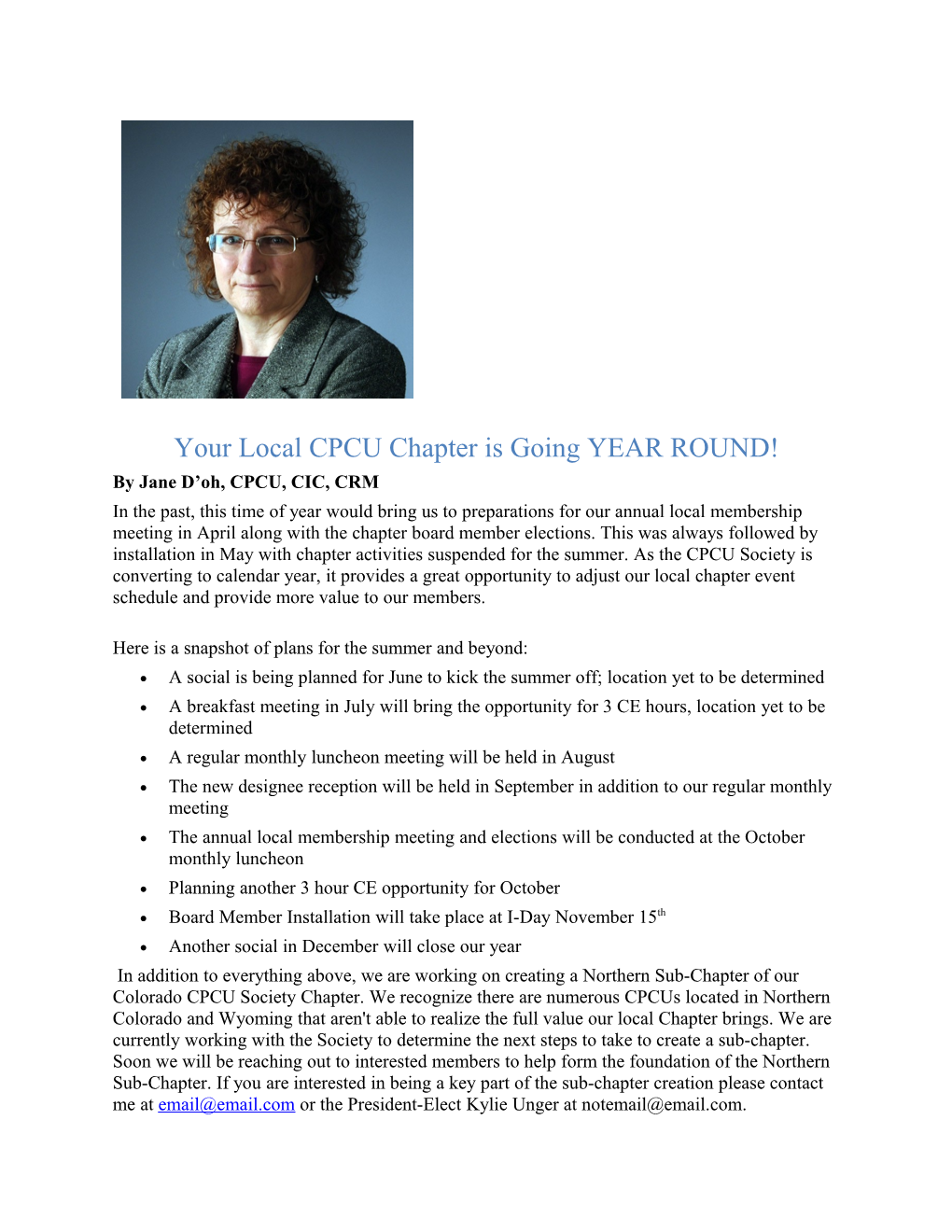 Your Local CPCU Chapter Is Going YEAR ROUND!