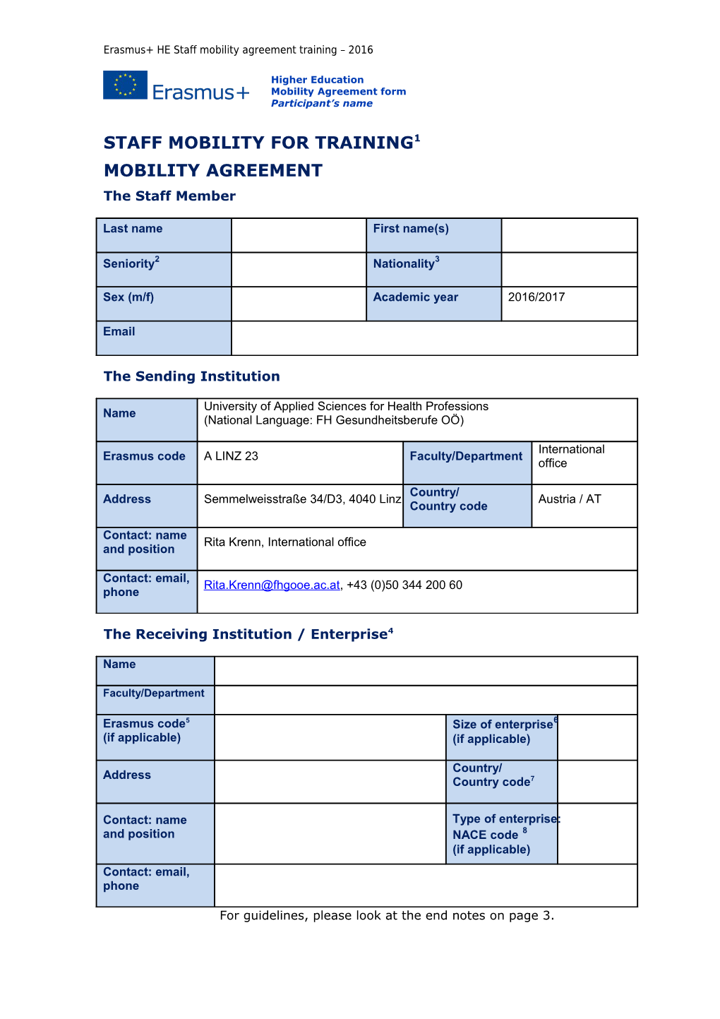 Erasmus+ HE Staff Mobility Agreement Training 2016