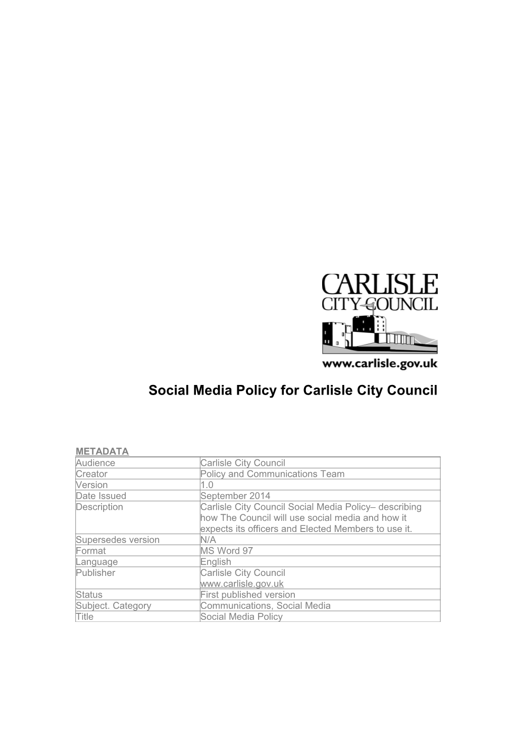 Social Media Policy V1.0 Sept 2014