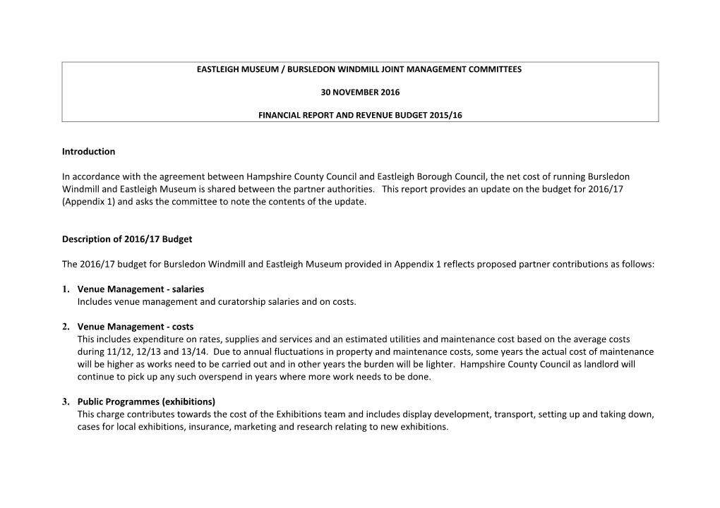 Eastleigh Museum / Bursledon Windmill Joint Management Committees