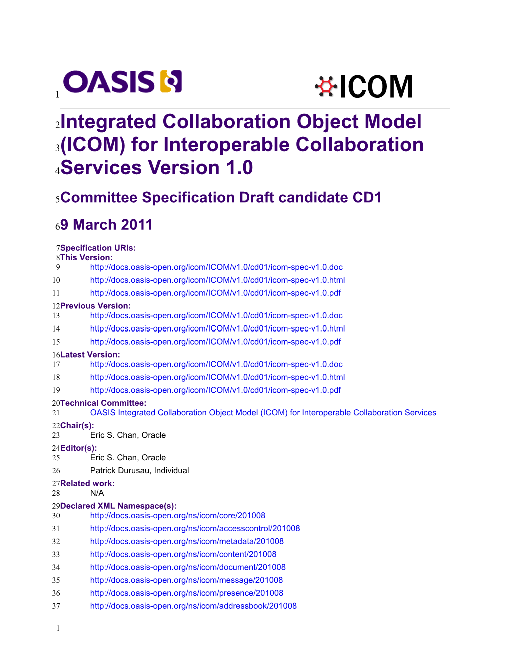 OASIS ICOM Version 1.0