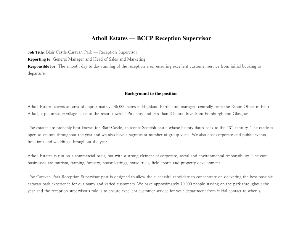 Atholl Estates BCCP Reception Supervisor